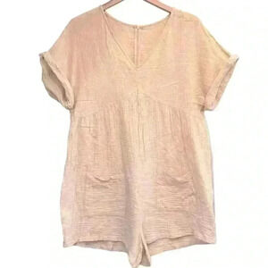 🌈 6/$60 Emery Rose Shorts Onesie Short Sleeve Tan Pockets Lagonlook Gauzy XL